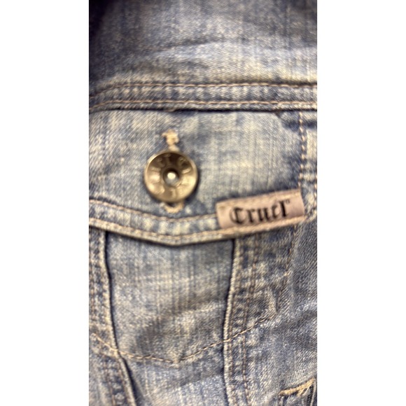 Cruel Girl Denim Jacket Button Womens Blue Size Xs Jean Western Distressed - Picture 2 of 4